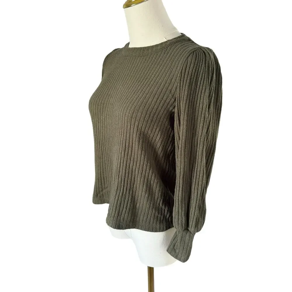 Madewell Ribbed Olive Green Sweater Cozy Knit Top Viscose Soft Relaxed Fit Small